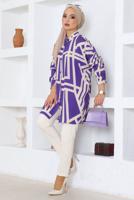 Tesettür giyim MOR DESENLİ PAMUKLU TUNİK T 3610