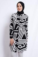 Tesettür giyim SİYAH DESENLİ PAMUKLU TUNİK T 3612