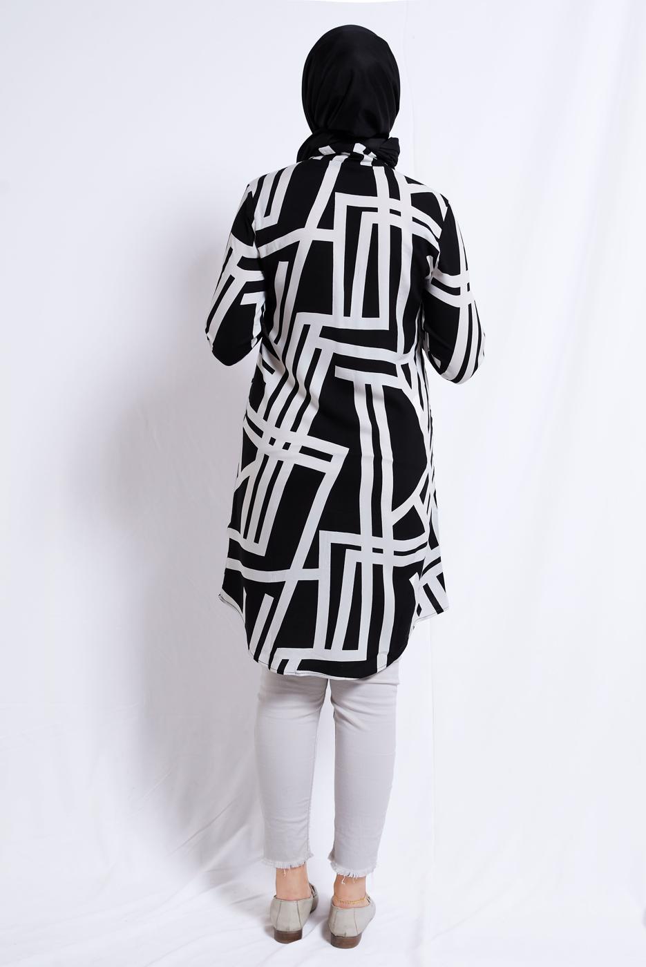 Tesettür giyim SİYAH DESENLİ PAMUKLU TUNİK T 3612