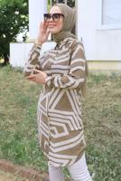 Tesettür giyim VİZON DESENLİ PAMUKLU TUNİK T 3612