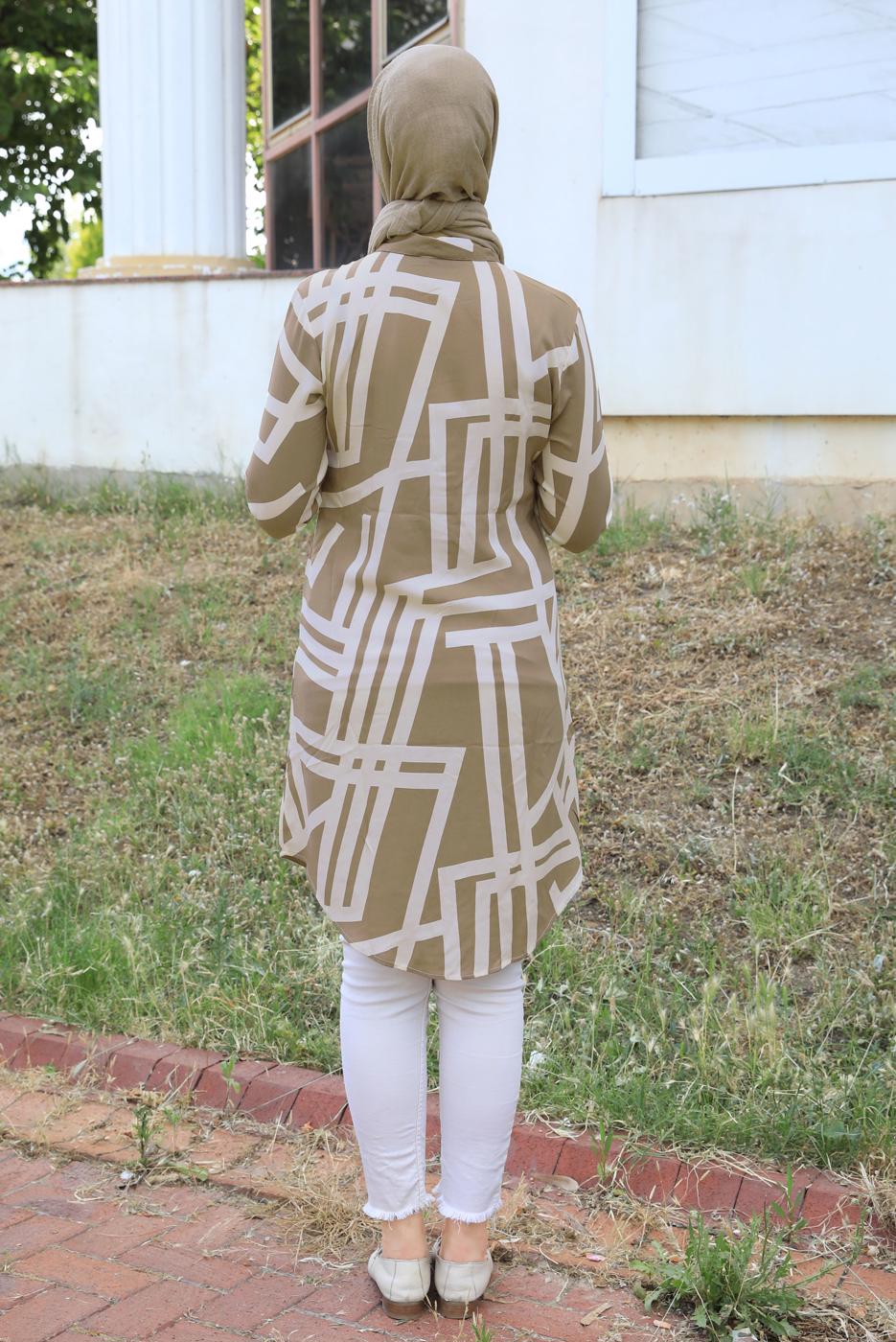 Tesettür giyim VİZON DESENLİ PAMUKLU TUNİK T 3612