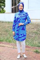 Tesettür giyim LACİVERT DESENLİ PAMUKLU TUNİK T 3612