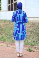 Tesettür giyim LACİVERT DESENLİ PAMUKLU TUNİK T 3612