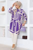 Tesettür giyim MOR DESENLİ PAMUKLU TUNİK T 3612