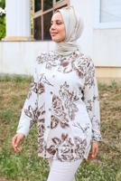 Tesettür giyim KREM DESENLİ PAMUKLU TUNİK T 3613