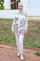 Tesettür giyim KREM DESENLİ PAMUKLU TUNİK T 3613