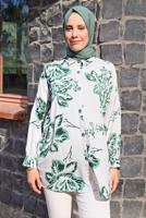 Tesettür giyim KREM DESENLİ PAMUKLU TUNİK T 3613