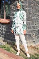 Tesettür giyim KREM DESENLİ PAMUKLU TUNİK T 3613