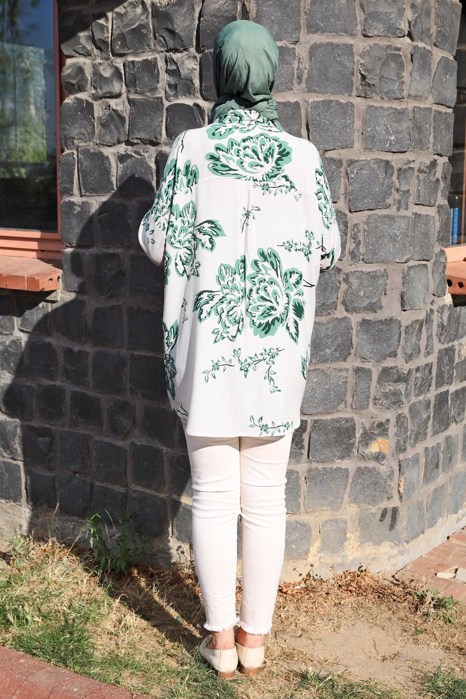 Tesettür giyim KREM DESENLİ PAMUKLU TUNİK T 3613