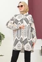 Tesettür giyim SİYAH DESENLİ PAMUKLU GÖMLEK TUNİK T 3621