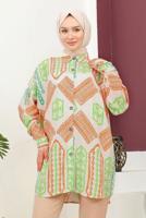 Tesettür giyim KREM DESENLİ PAMUKLU GÖMLEK TUNİK T 3621