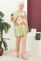 Tesettür giyim KREM DESENLİ PAMUKLU GÖMLEK TUNİK T 3621