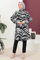 Tesettür giyim SİYAH PAMUKLU DESENLİ TESETTÜR TUNİK T 3622