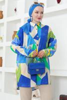 Tesettür giyim MAVİ DESENLİ PAMUKLU GÖMLEK TUNİK T 3641