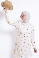 Tesettür giyim BEJ DESENLİ VİSKON TUNİK T 3642