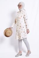 Tesettür giyim BEJ DESENLİ VİSKON TUNİK T 3642