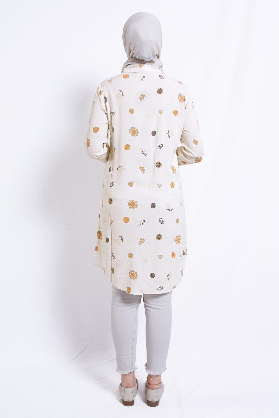 Tesettür giyim BEJ DESENLİ VİSKON TUNİK T 3642