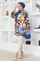 Tesettür giyim KAHVE PAMUKLU TESETTÜR TUNİK T 3697