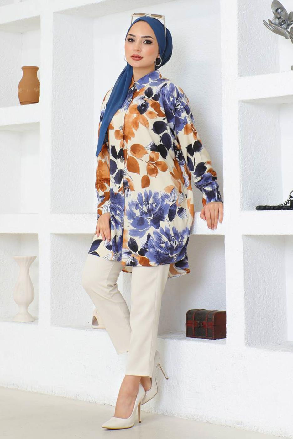 Tesettür giyim KAHVE PAMUKLU TESETTÜR TUNİK T 3697