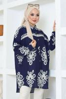 Tesettür giyim LACİVERT DESENLİ PAMUKLU TUNİK T 3803