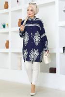 Tesettür giyim LACİVERT DESENLİ PAMUKLU TUNİK T 3803