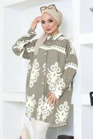 Tesettür giyim VİZON DESENLİ PAMUKLU TUNİK T 3803