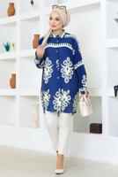 Tesettür giyim LACİVERT DESENLİ PAMUKLU TUNİK T 3803