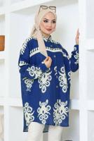 Tesettür giyim LACİVERT DESENLİ PAMUKLU TUNİK T 3803