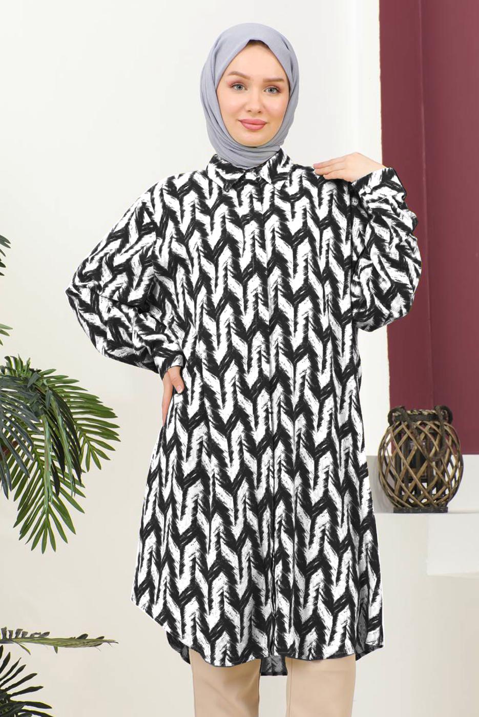 Tesettür giyim SİYAH DESENLİ PAMUKLU TUNİK T 3810