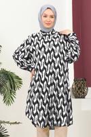 Tesettür giyim SİYAH DESENLİ PAMUKLU TUNİK T 3810