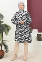 Tesettür giyim SİYAH DESENLİ PAMUKLU TUNİK T 3810