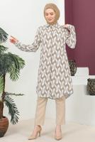 Tesettür giyim VİZON DESENLİ PAMUKLU TUNİK T 3810