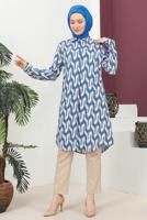Tesettür giyim LACİVERT DESENLİ PAMUKLU TUNİK T 3810