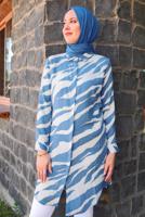 Tesettür giyim LACİVERT  ZEBRA DESENLİ TUNİK T 3813