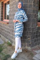 Tesettür giyim LACİVERT  ZEBRA DESENLİ TUNİK T 3813