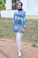 Tesettür giyim MAVİ DESENLİ PAMUKLU TUNİK T 3817