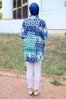 Tesettür giyim MAVİ DESENLİ PAMUKLU TUNİK T 3817