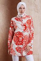 Tesettür giyim KIRMIZI DESENLİ PAMUKLU TESETTÜR TUNİK T 3818