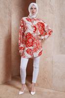 Tesettür giyim KIRMIZI DESENLİ PAMUKLU TESETTÜR TUNİK T 3818