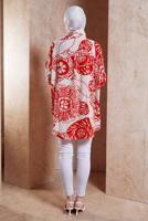 Tesettür giyim KIRMIZI DESENLİ PAMUKLU TESETTÜR TUNİK T 3818