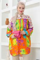 Tesettür giyim MOR DESENLİ PAMUKLU GÖMLEK TUNİK T 3852