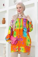 Tesettür giyim MOR DESENLİ PAMUKLU GÖMLEK TUNİK T 3852