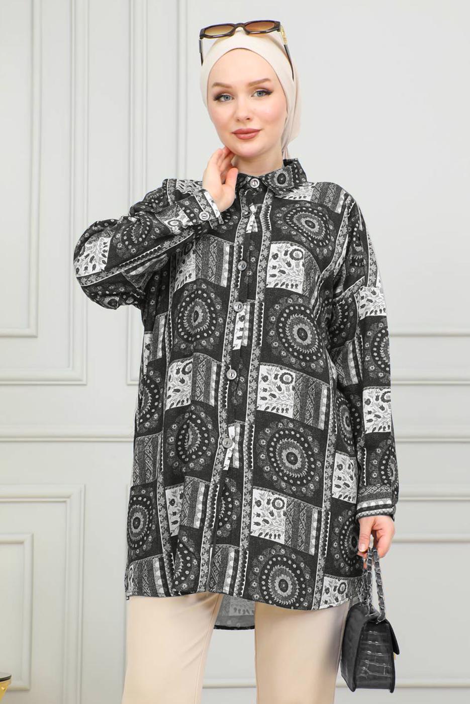 Tesettür giyim SİYAH PAMUKLU TESETTÜR TUNİK T 3962