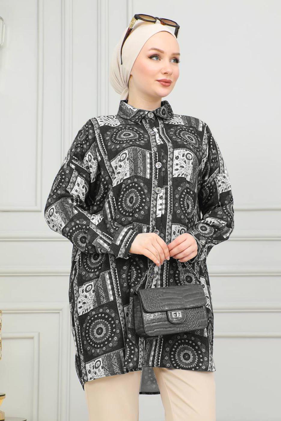 Tesettür giyim SİYAH PAMUKLU TESETTÜR TUNİK T 3962