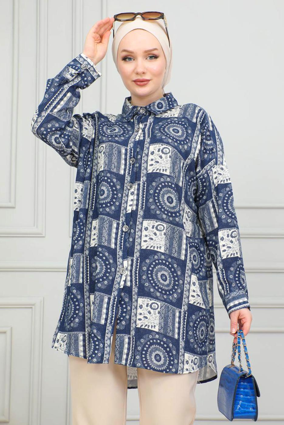 Tesettür giyim LACİVERT PAMUKLU TESETTÜR TUNİK T 3962