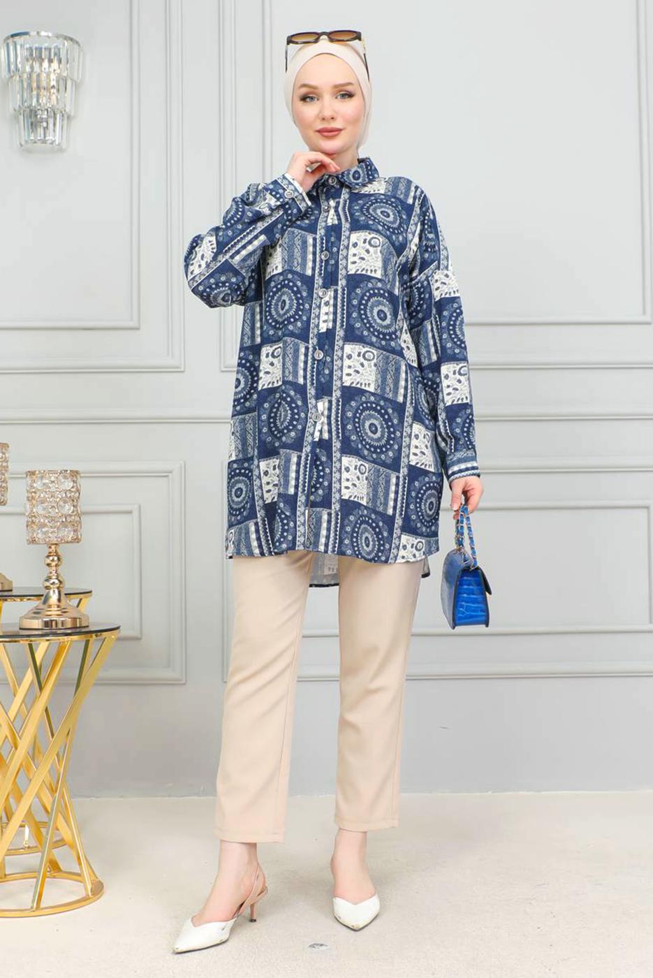 Tesettür giyim LACİVERT PAMUKLU TESETTÜR TUNİK T 3962