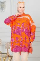 Tesettür giyim TURUNCU DESENLİ PAMUKLU GÖMLEK TUNİK T 4231