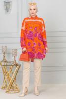 Tesettür giyim TURUNCU DESENLİ PAMUKLU GÖMLEK TUNİK T 4231