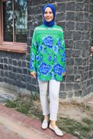 Tesettür giyim YEŞİL DESENLİ PAMUKLU GÖMLEK TUNİK T 4231