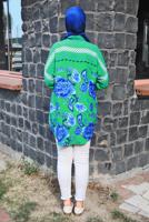 Tesettür giyim YEŞİL DESENLİ PAMUKLU GÖMLEK TUNİK T 4231